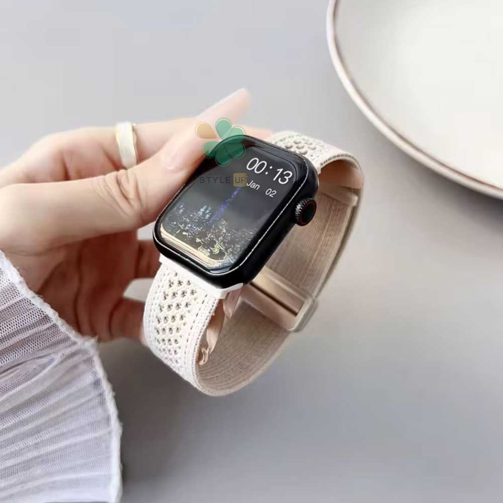 خرید بند ساعت هوشمند اپل واچ Apple Watch طرح Weaving با رنگ استارلایت